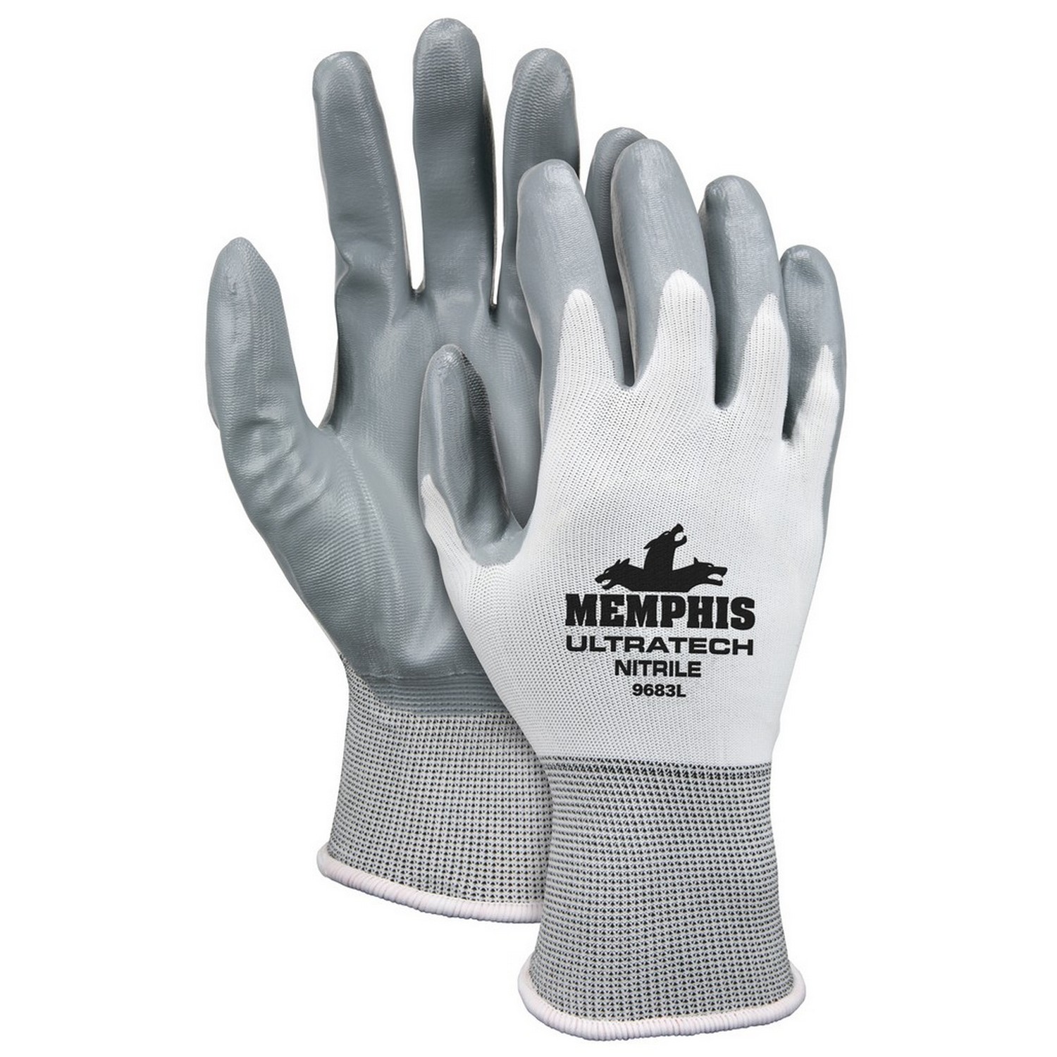 MCR Safety 9683XS UltraTech, 15 Gauge Nylon, Gray Nitrile Coated Palm and Fingers