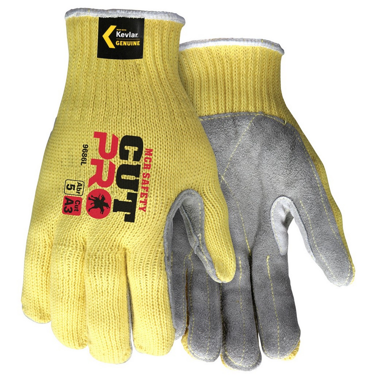 MCR Safety 9686S Memphis Grip Sharp 100% DuPont Kevlar Brand Fiber Shell with Leather Palm
