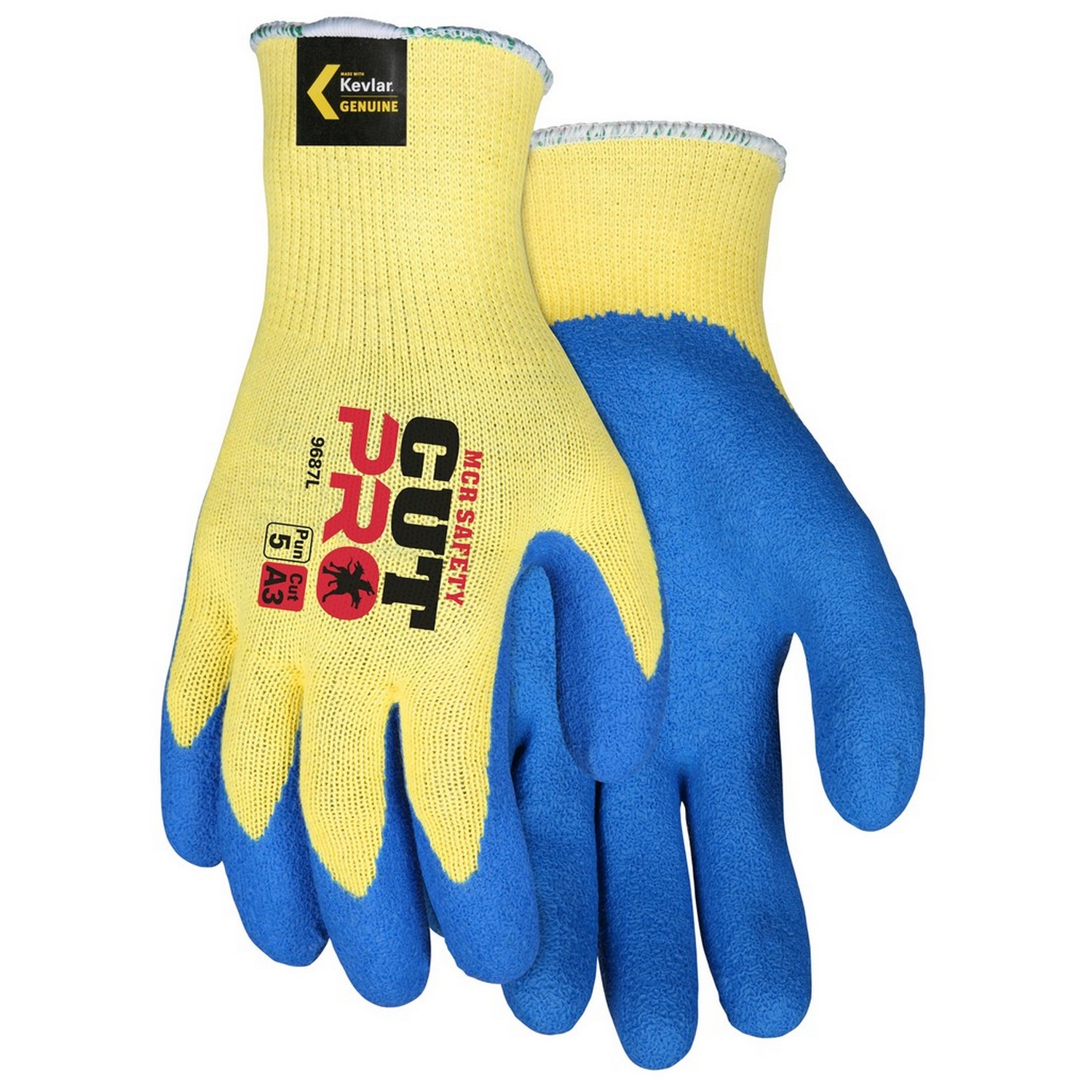 MCR Safety 9687 Flextuff Kevlar, 10 Gauge Dupont Kevlar Fibers, Blue Latex  Palm And Fingertips