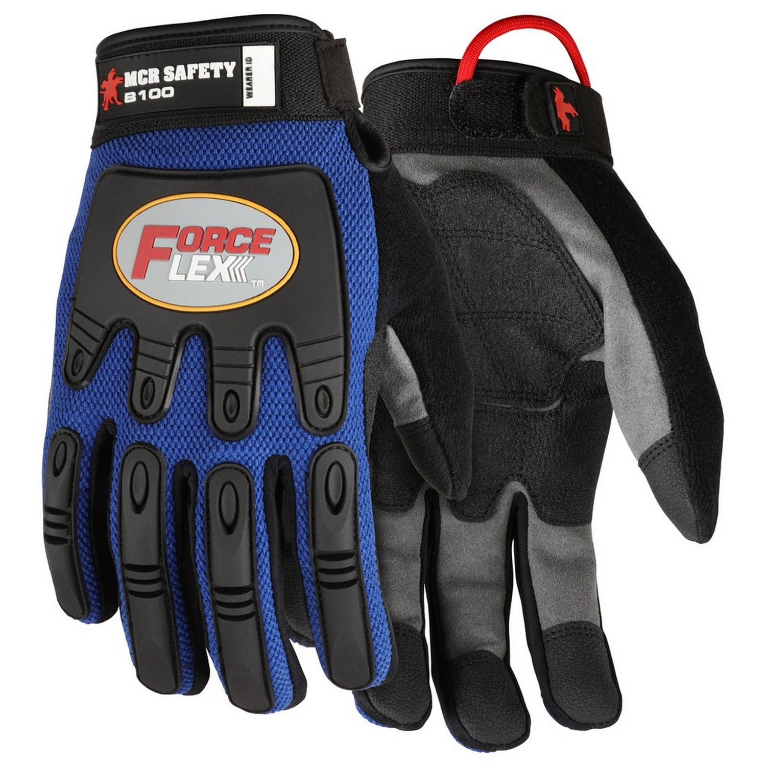 MCR Safety B100M Forceflex Multi-Task, black rough grip palm pad, mesh fabric back, molded TPR padded back