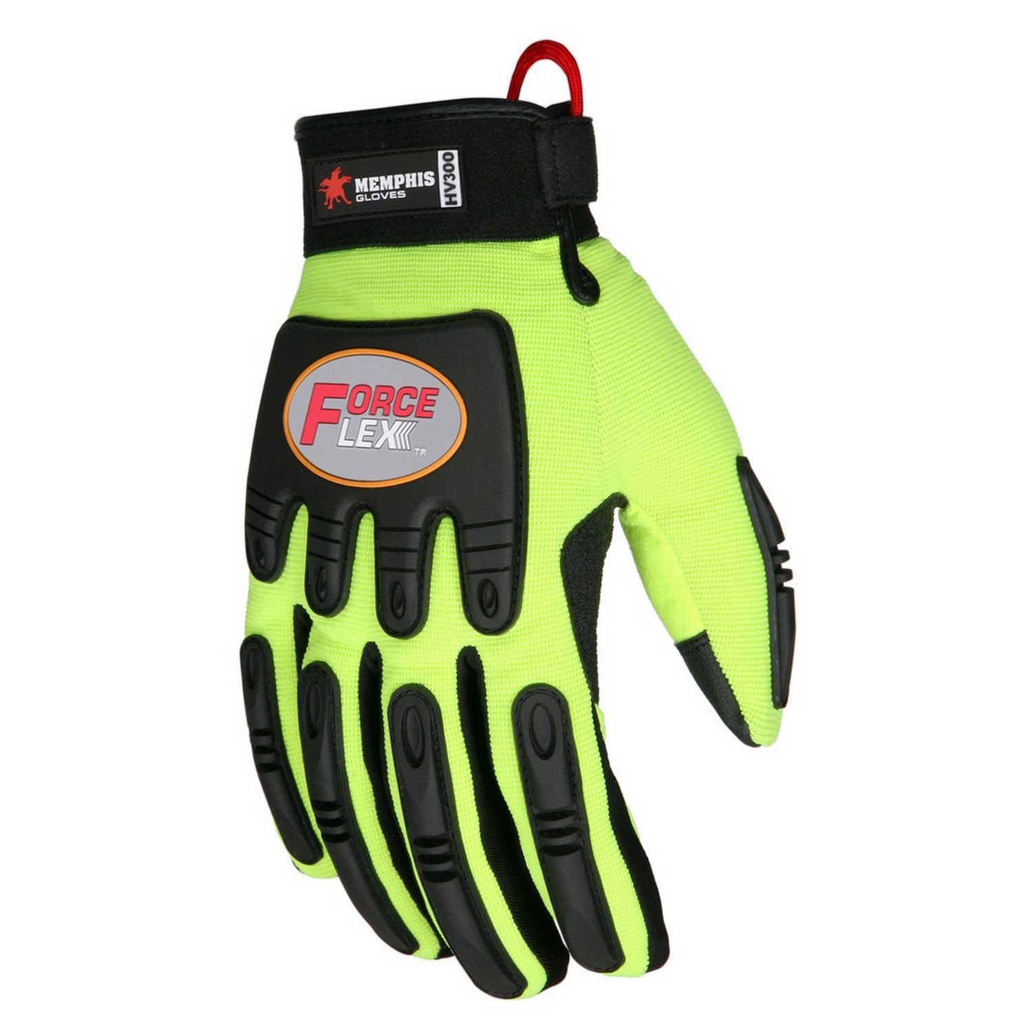 MCR Safety HV300S Forceflex MT, Black Rough Grip Palm Pad, Hi-Vis Fabric Back, TPR padded back