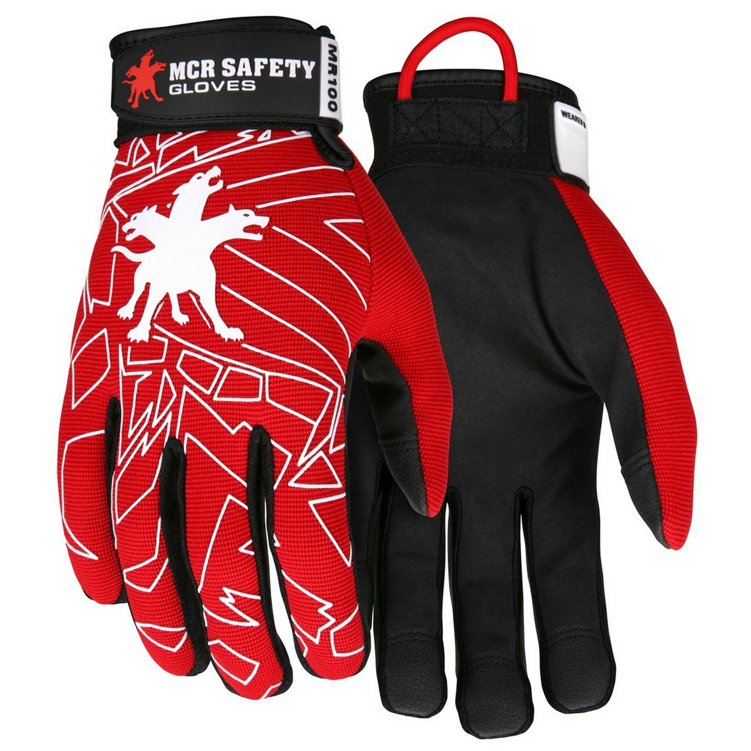 MCR Safety MR100M MCR Safety Multi-Task, Black synthetic leather palm & fingers, hook & loop closure, red back