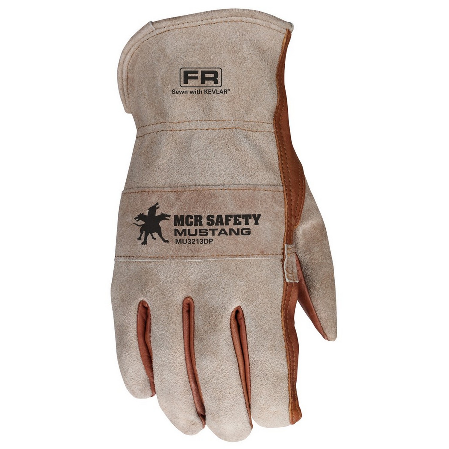MCR Safety MU3213DPS Mustang Utility, Driver, Grain Cow Dbl Palm, Kevlar Sewn, Wing Thumb
