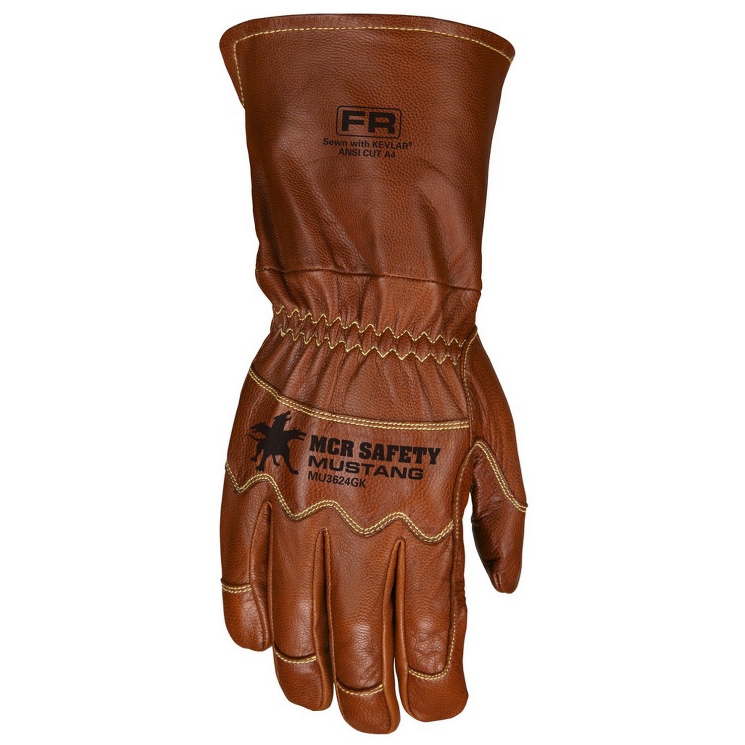 MCR Safety MU3624GKM Mustang Utility Driver, Grain Goat Dbl Palm, Kevlar lined, Kevlar Sewn, Wing Thumb, Gauntlet cuff