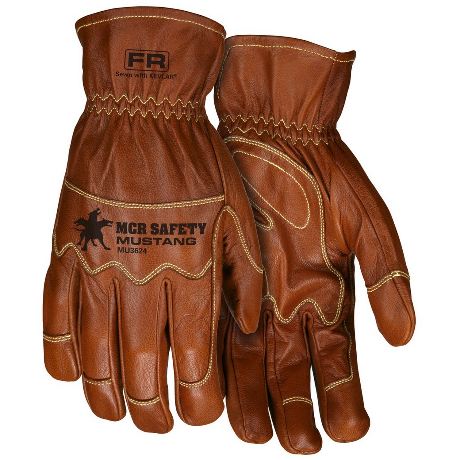 MCR Safety MU3624M "Mustang Utility" Driver, Grain Goat Double Palm unlined, Kevlar Sewn, Wing Thumb