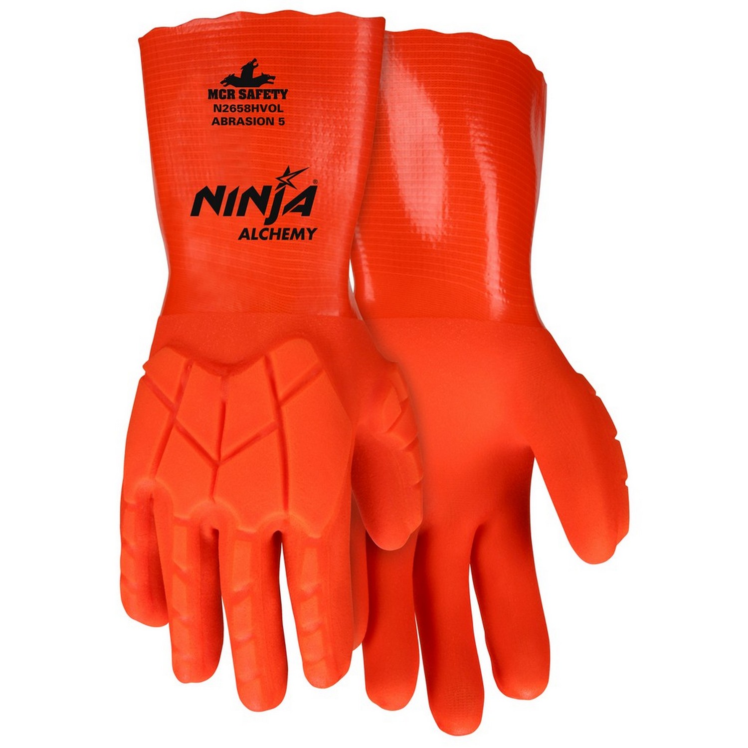 MCR Safety N2658HVOS MCR Safety Ninja Alchemy, PVC double coated, 14 gauntlet cuff, 15-gauge nylon shell