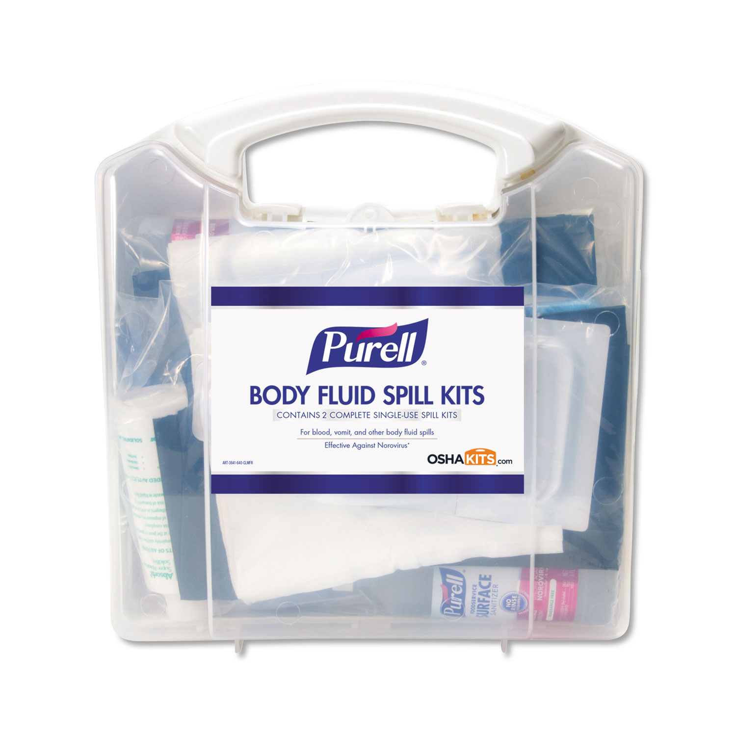 PURELL GOJ384101CLMS Body Fluid Spill Kit, 4.5" x 11.88" x 11.5", One Clamshell Case with 2 Kits/Case