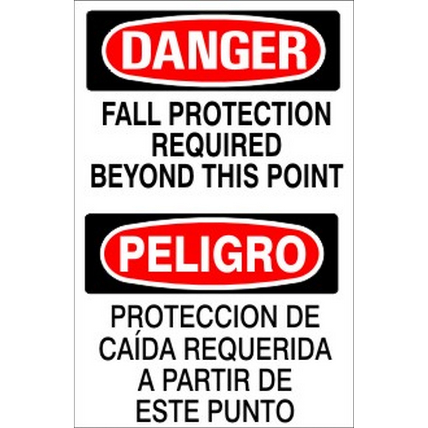 Safehouse Signs M-071343 Fall Protection Required Beyond This Point Peligro Proteccion De Caída - Danger Sign, 14X20, Plastic (.040)