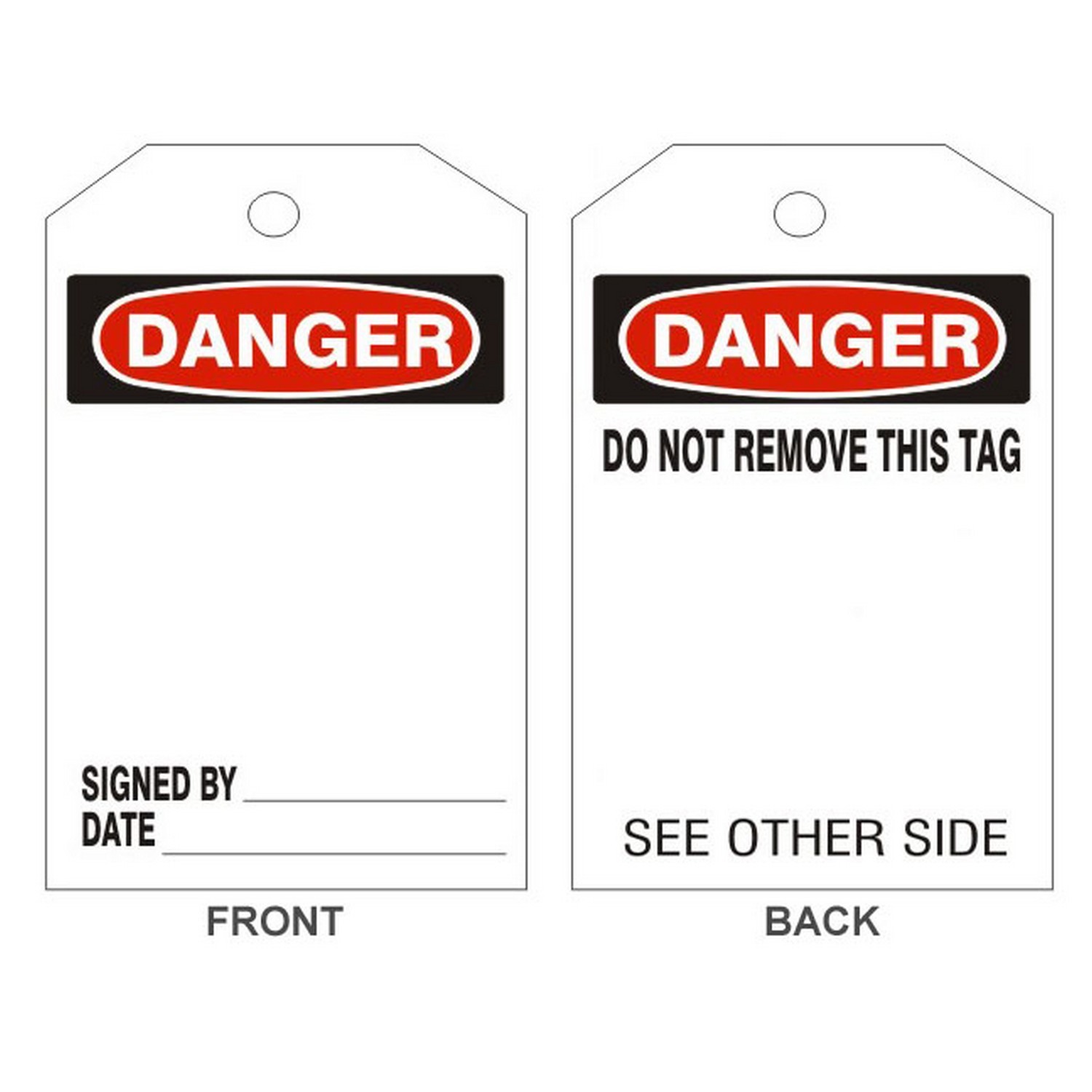Safehouse Signs VT-101-1 Danger Blank Tags - Back 1, 6X3, Rigid Vinyl
