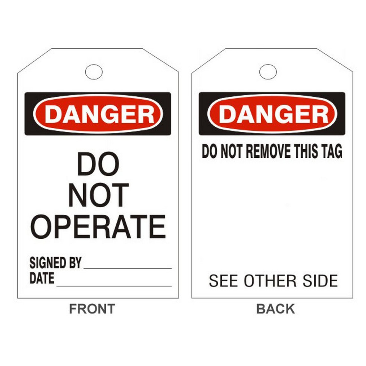 Safehouse Signs VT-108-2 Danger Do Not Operate Tags - Back 2, 6X3, Rigid Vinyl