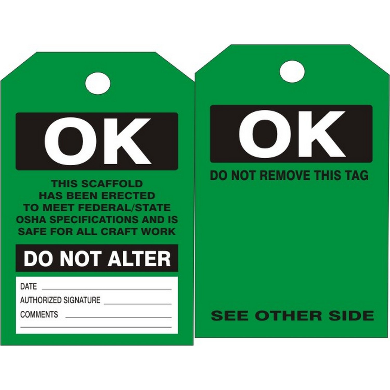 Safehouse Signs VT-712 Scaffold Ok Tags, 6X3, Rigid Vinyl