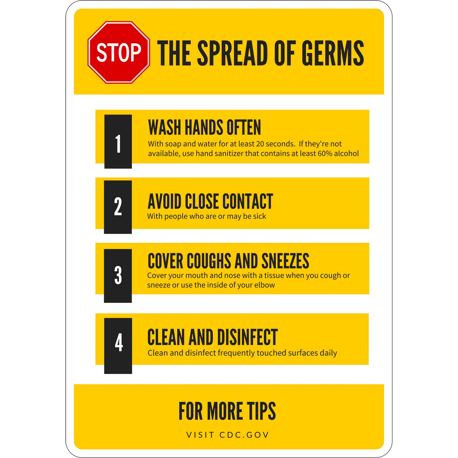 Safehouse Signs GV-22224 Adhesive Vinyl, 7X10, Stop The Spread Of Germs - Germ And Virus Prevention Sign