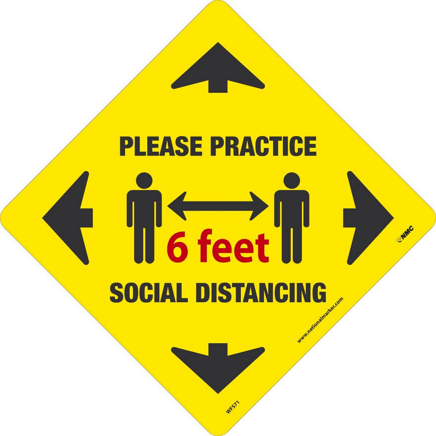 National Marker Company WFS71 12"X12" Please Practice Social Distancing Vinyl Floor Sign