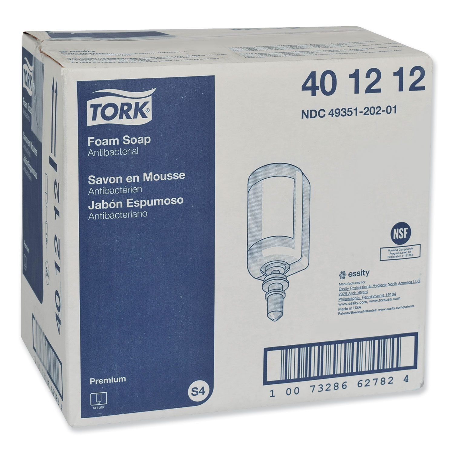 Tork TRK401815 Premium Antibacterial Foam Soap, Unscented, 1 L, 6/Carton