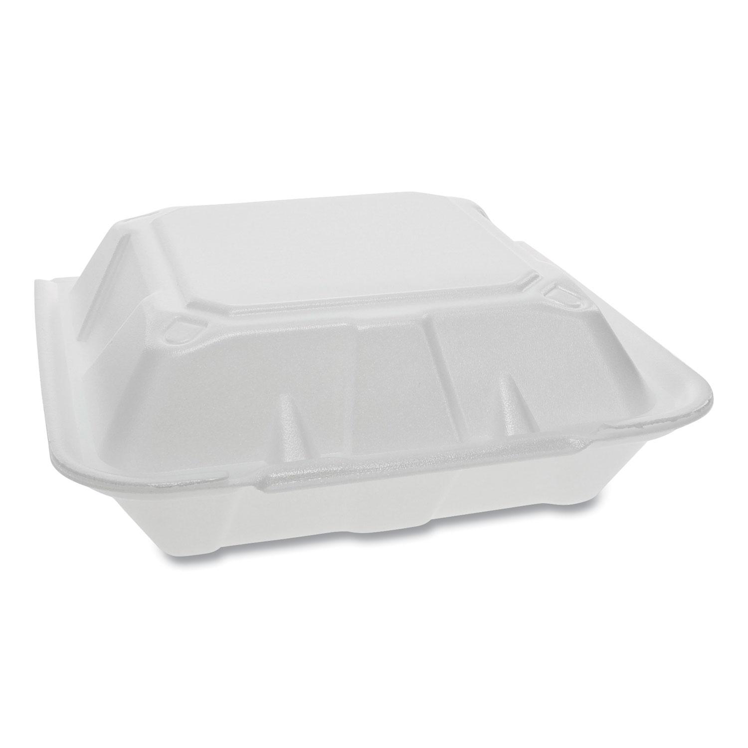 Pactiv PCTYTD199010000 Foam Hinged Lid Containers, Dual Tab Lock, 9.13 x 9 x 3.25, 1-Compartment, White, 150/Carton