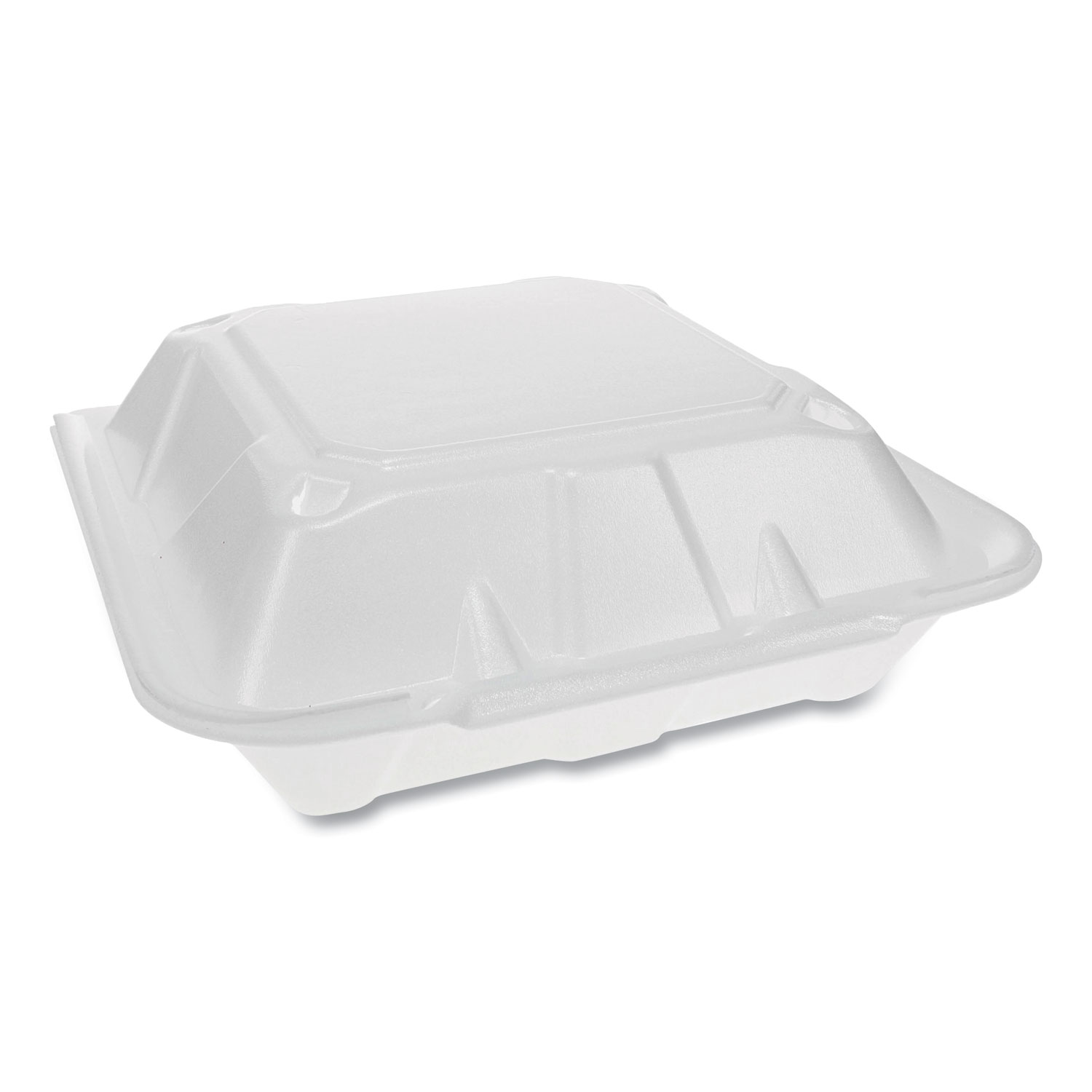 Pactiv PCTYTD19903ECON Foam Hinged Lid Containers, Dual Tab Lock Economy, 9.13 x 9 x 3.25, 3-Compartment, White, 150/Case