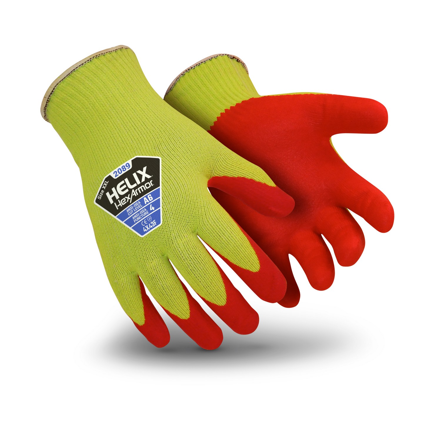 HexArmor 2089 Helix Hi-Vis Knit With Foam Nitrile Palm Dip, Cut Level A6 Gloves