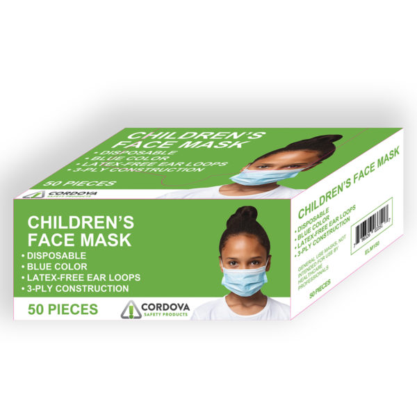 Cordova ELM150 Disposable Earloop 3 Ply Face Mask Child Size, With Folds, 50/Box, 40 Box/Case