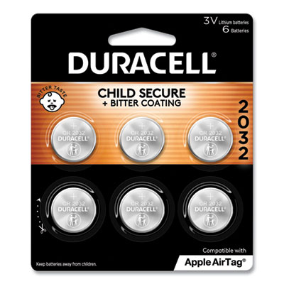 Duracell DURDL2032B6PK Lithium Coin Battery, 2032, 6/Pack