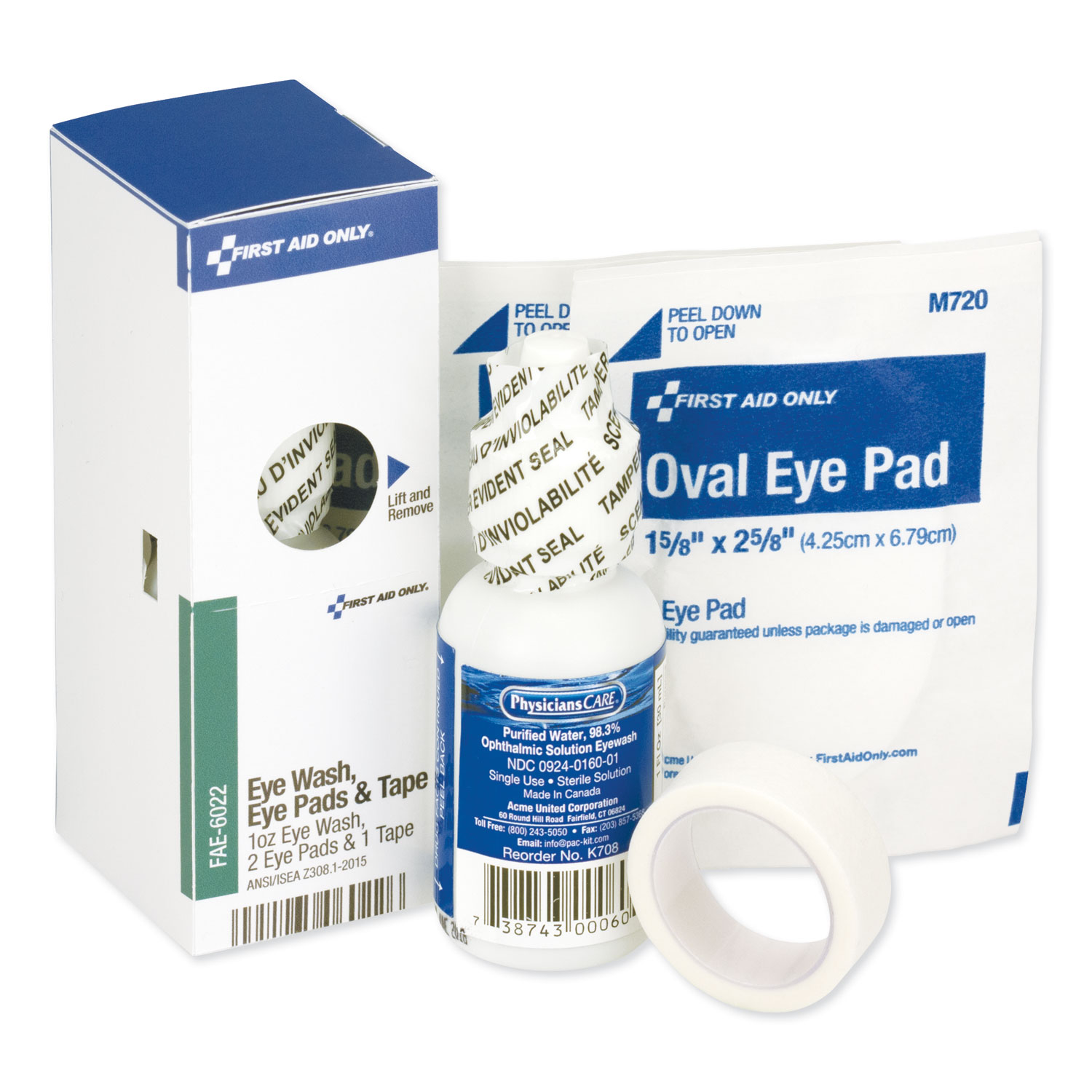 First Aid Only FAOFAE6022 SmartCompliance Eyewash Set with Eyepads and Adhesive Tape