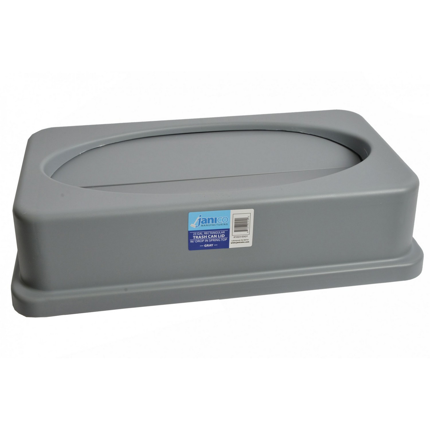 Janico 1023-03GY 23 Gallon Grey Rectangular Garbage Can Lid with Drop In Spring Top