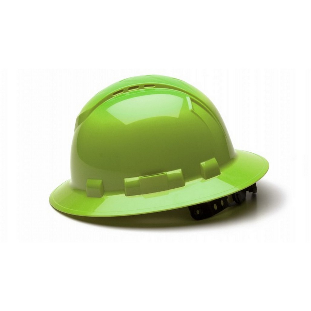 Pyramex Safety HP54131V Ridgeline Full Brim 4 Pointt Ratchet Hi-Vis Green Hard Hat