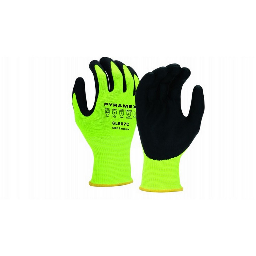 Pyramex Safety GL607C Micro-Foam Nitrile Hi-Vis Lime 13 Gauge A4 Cut Resistant Gloves
