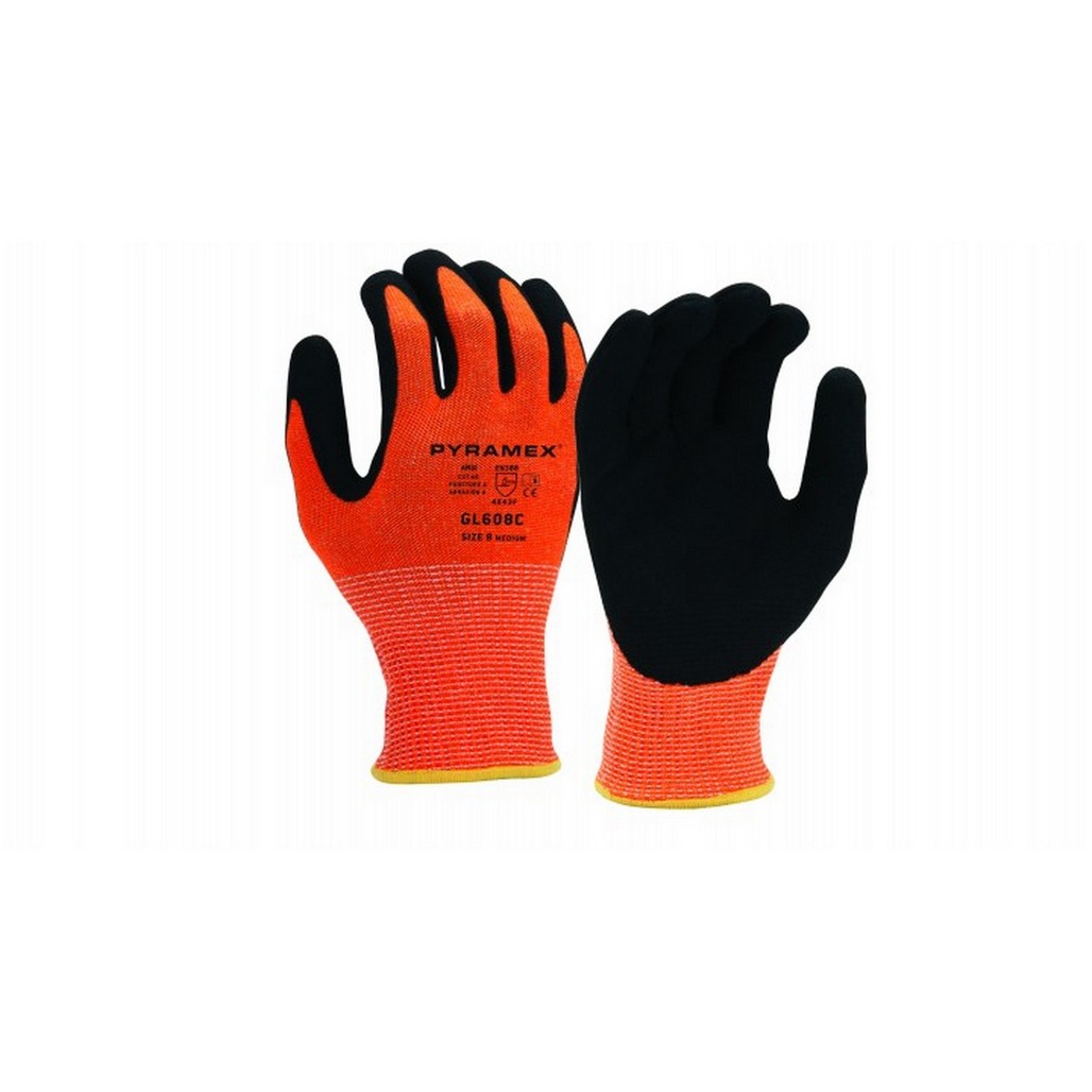 Pyramex Safety GL608C Sandy Nitrile Hi-Vis Orange 13 Gauge A6 Cut Resistant Glove