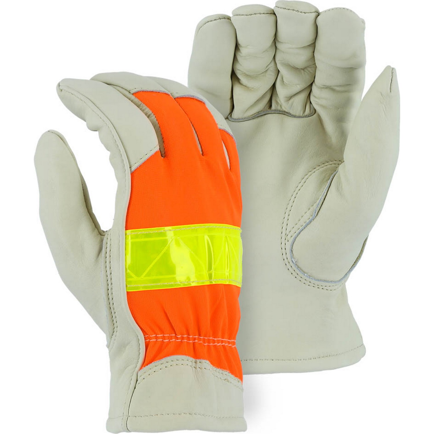 Majestic Glove 1951 Winter Lined Cowhide Drivers Glove with Hi-Viz Back