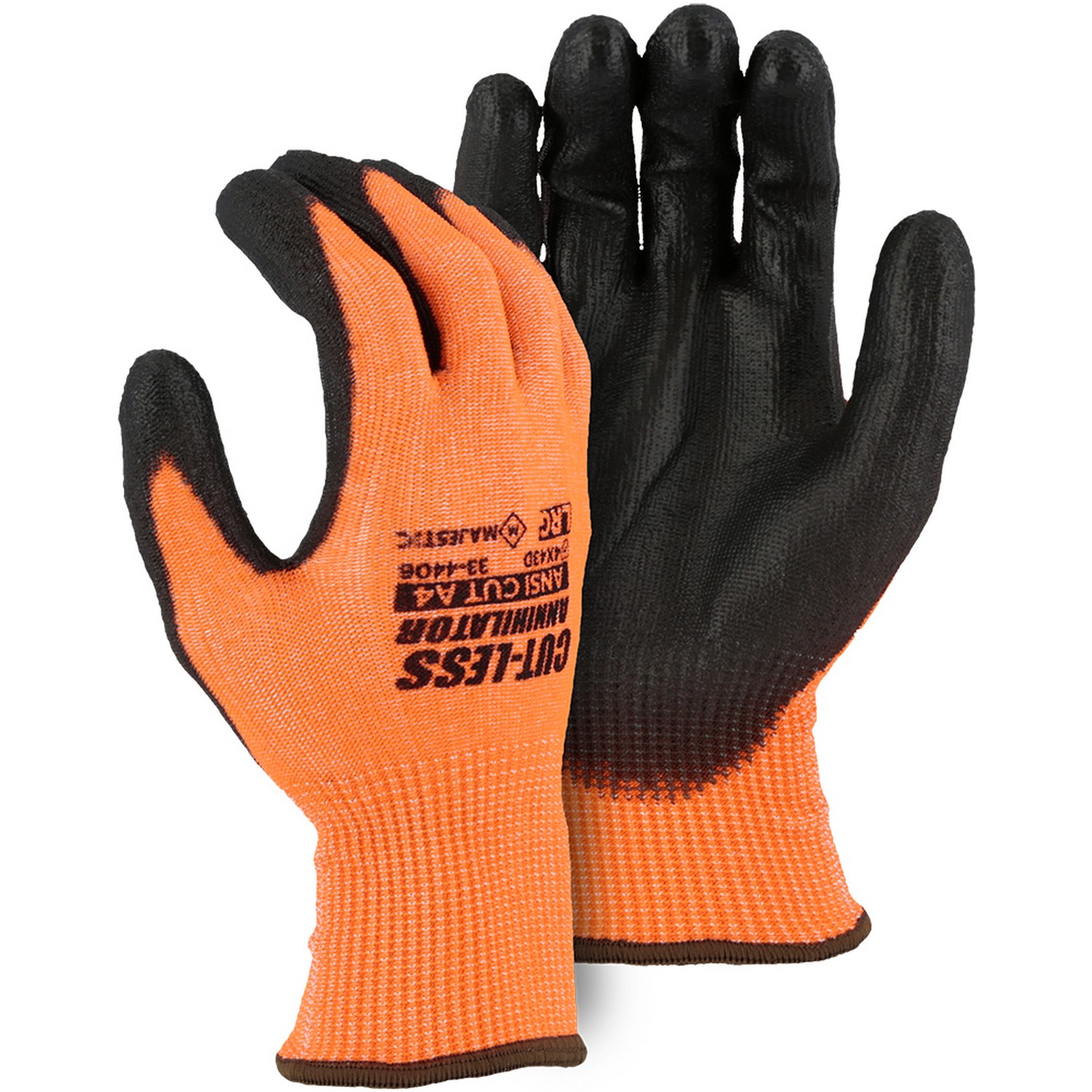 Majestic Glove 33-4406 Orange Cut-Less Annihilator with Polyurethane Palm
