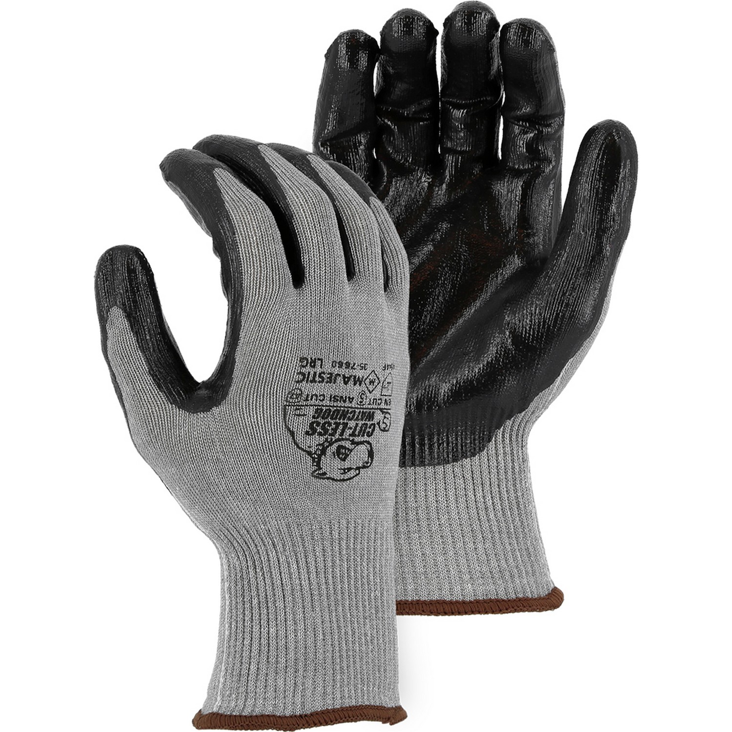 Majestic Glove 35-7660 Cut-Less Watchdog Knit Glove w Flat Nitrile Palm