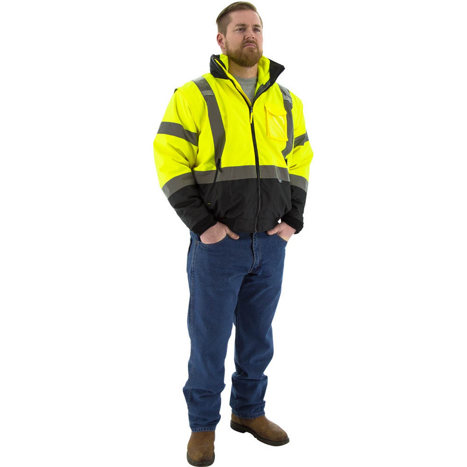 Majestic Glove 75-1383 Hi-Viz 8-in-1 Waterproof Jacket w Hi-Viz Liner, ANSI 3