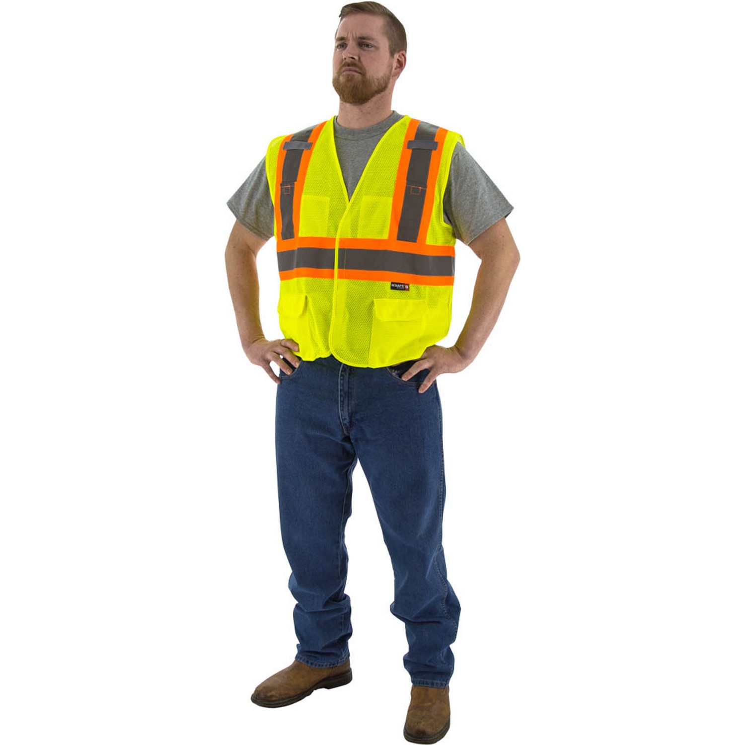 Majestic Glove 75-3211 Hi-Viz Mesh Vest with DOT Striping, ANSI 2