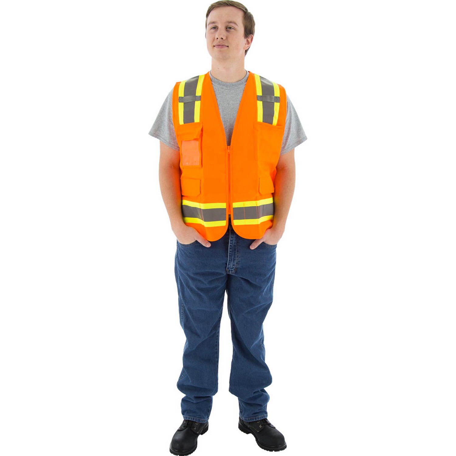 Majestic Glove 75-3244 Hi-Viz Surveyors Vest w DOT Striping, ANSI 2