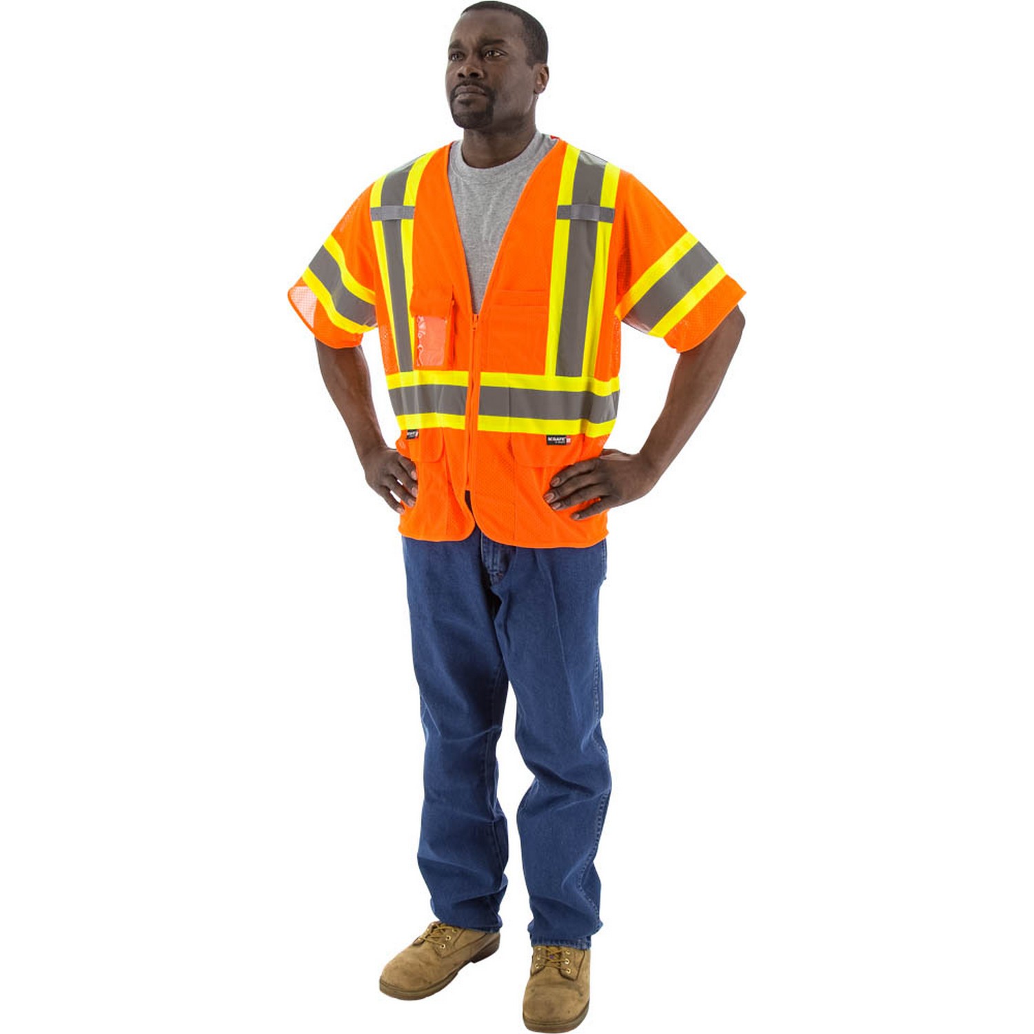Majestic Glove 75-3302 Hi-Viz Mesh Vest with DOT Striping, ANSI 3