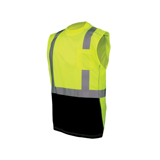 Global Glove GLO-202 FrogWear HV High-Visibility Black Bottom Sleeveless Safety Shirt