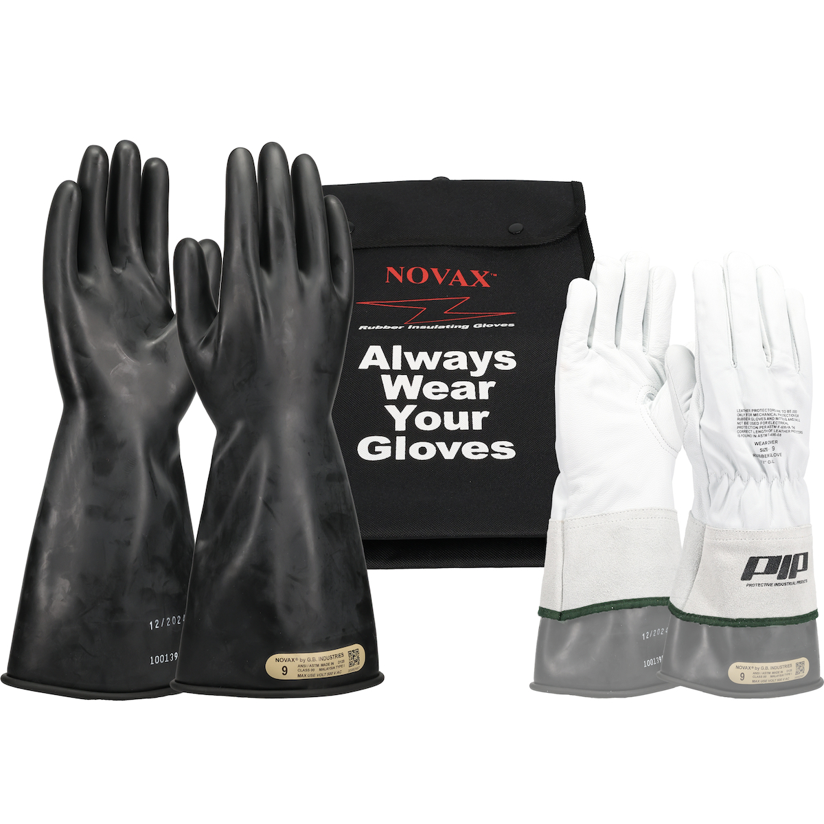 PIP 150-SK-00-14 Novax, Insulating Glove Kit, Class 00, 14", Black, Straight Cuff