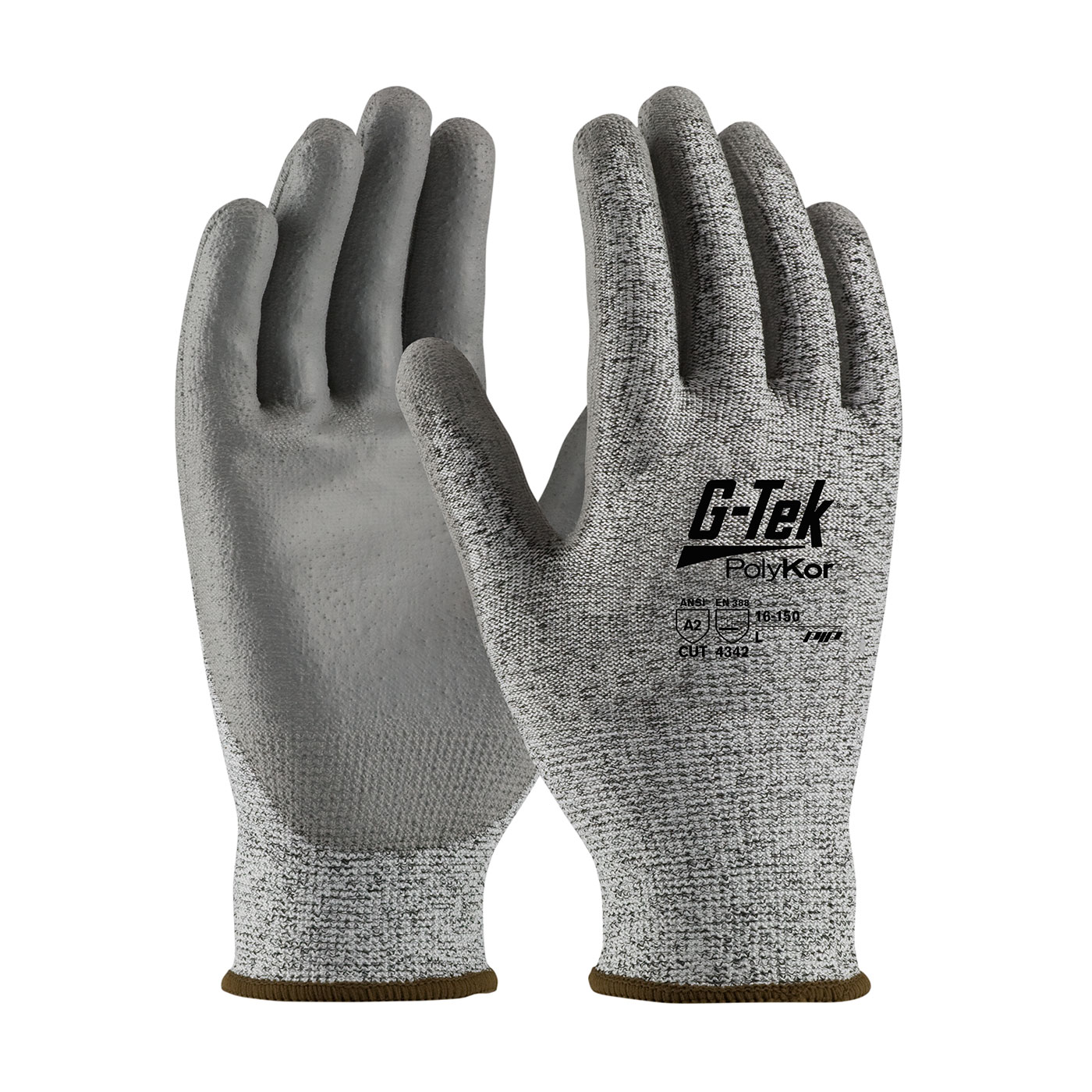 PIP 16-150V G-Tek PolyKor Seamless Knit PolyKor Blended Glove with Polyurethane Coated Flat Grip on Palm & Fingers - Vend-Ready
