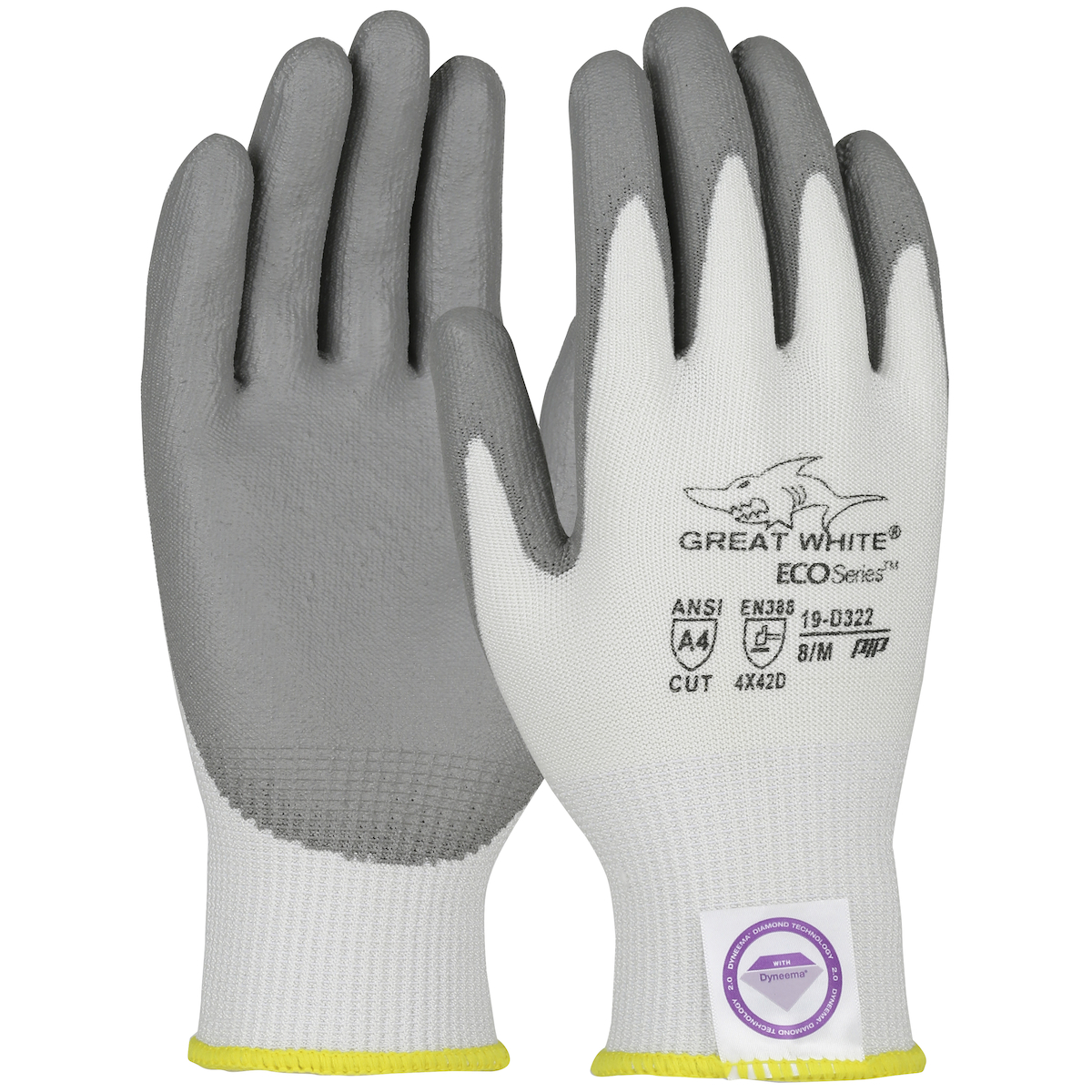 PIP 19-D322V Great White 3GX Seamless Knit Dyneema Diamond Blended Glove with Polyurethane Coated Flat Grip on Palm & Fingers - Vend-Ready