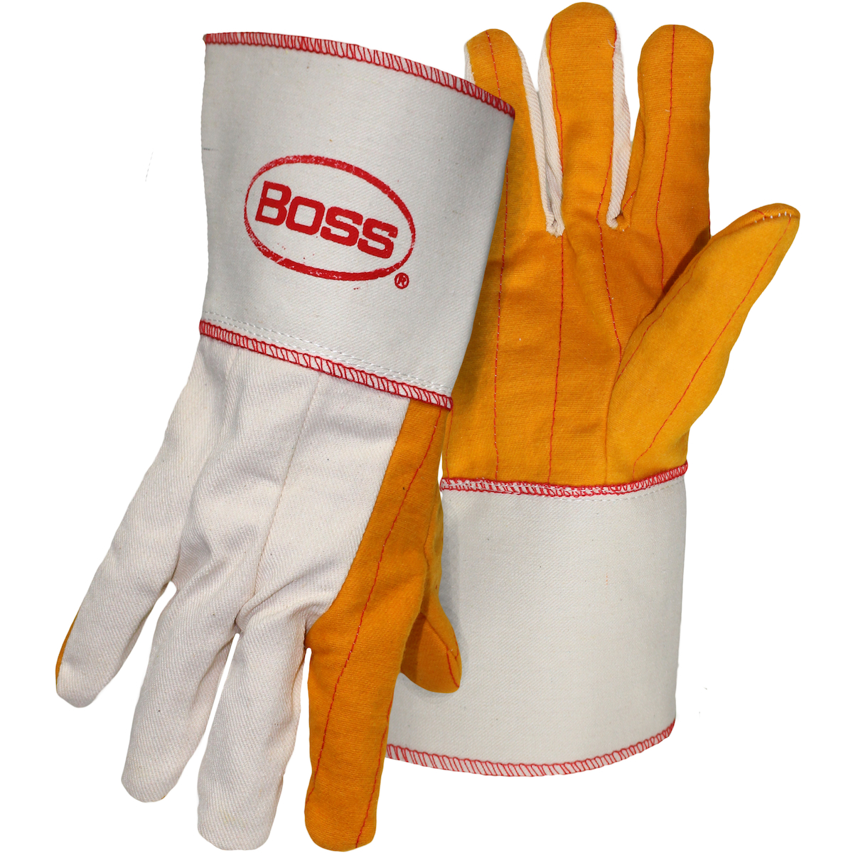 PIP 1BC28571 Boss Cotton Chore Glove with Double Layer Palm/Back and Nap-out Finish - Plasticized Gauntlet Cuff