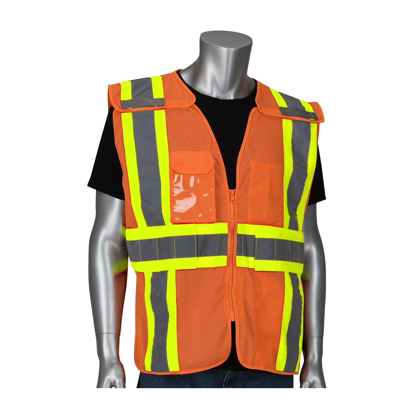 PIP 302-0590OR ANSI Type R Class 2 Expandable Two-Tone Mesh Breakaway Vest Hi-Vis Orange