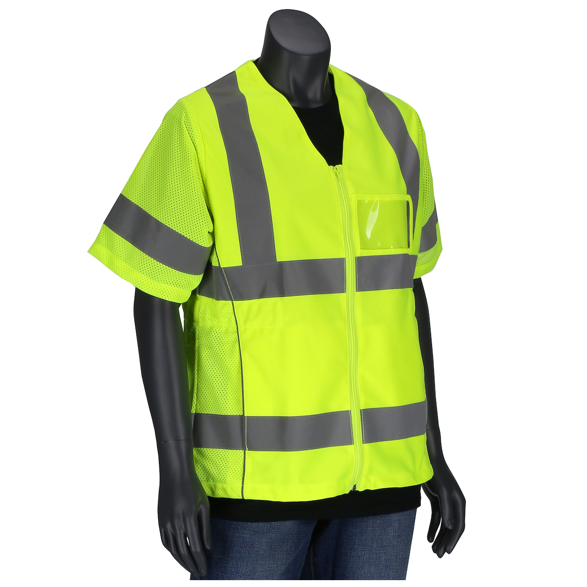 PIP 303-0313-LY ANSI Type R Class 3 Woman's Contoured Vest with Solid Front, Mesh Back and Adjustable Waist Hi-Vis Yellow