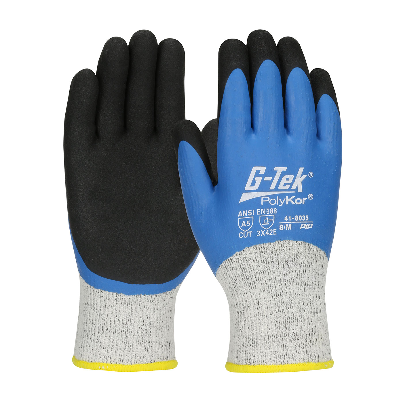 PIP 41-8035 G-Tek PolyKor Seamless Knit Single-Layer PolyKor/ Acrylic Blend Glove with Double-Dip Latex MicroSurface Grip on Full Hand