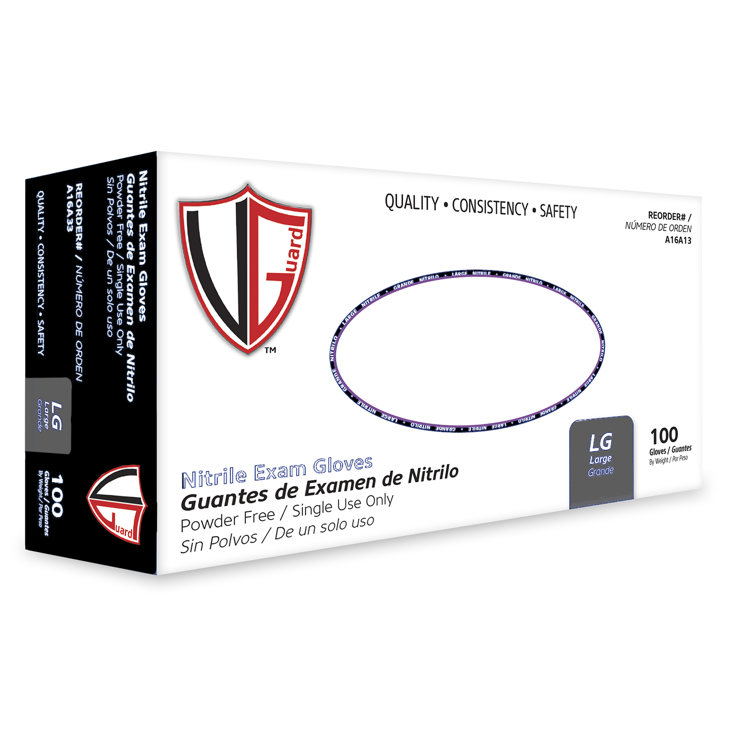 Vanguard A16A3 VGuard 5.0 Mil Exam Grade Nitrile Disposable Gloves, Powder Free, Black