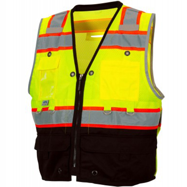Pyramex Safety RVZT44B Hi-Vis Lime Heavy Duty Utility Safety Vest ANSI Class 2