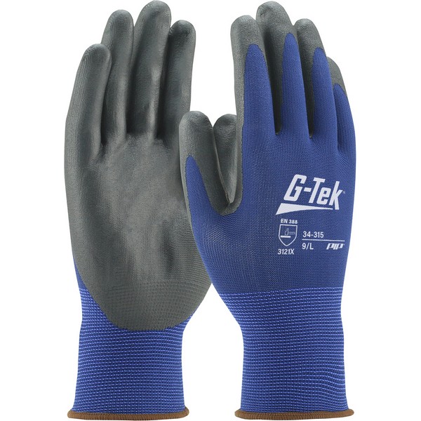 PIP 34-315 G-TEK GP Blue 15 Gauge Poly Shell, Black Nitrile Coated Foam Grip General Purpose Glove