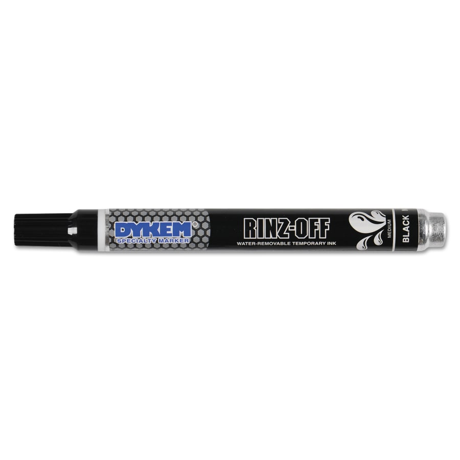 RINZ OFF 253-91109 Water Removable Temporary Marker, Black, Medium, Threaded Cap