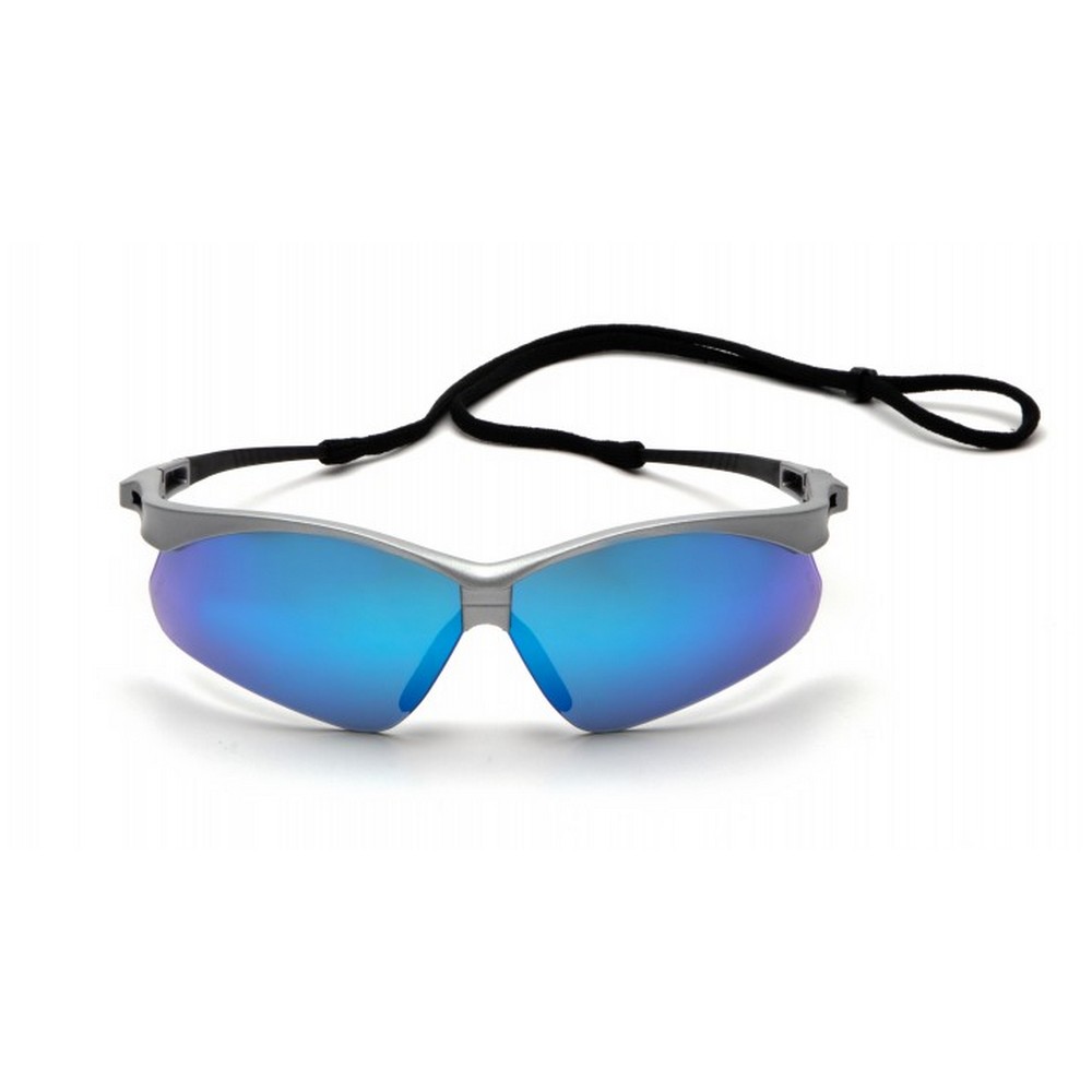 Pyramex Safety SS6365SP PMXTREME - Silver Frame/Ice Blue Mirror Lens with Black Cord Safety Glasses