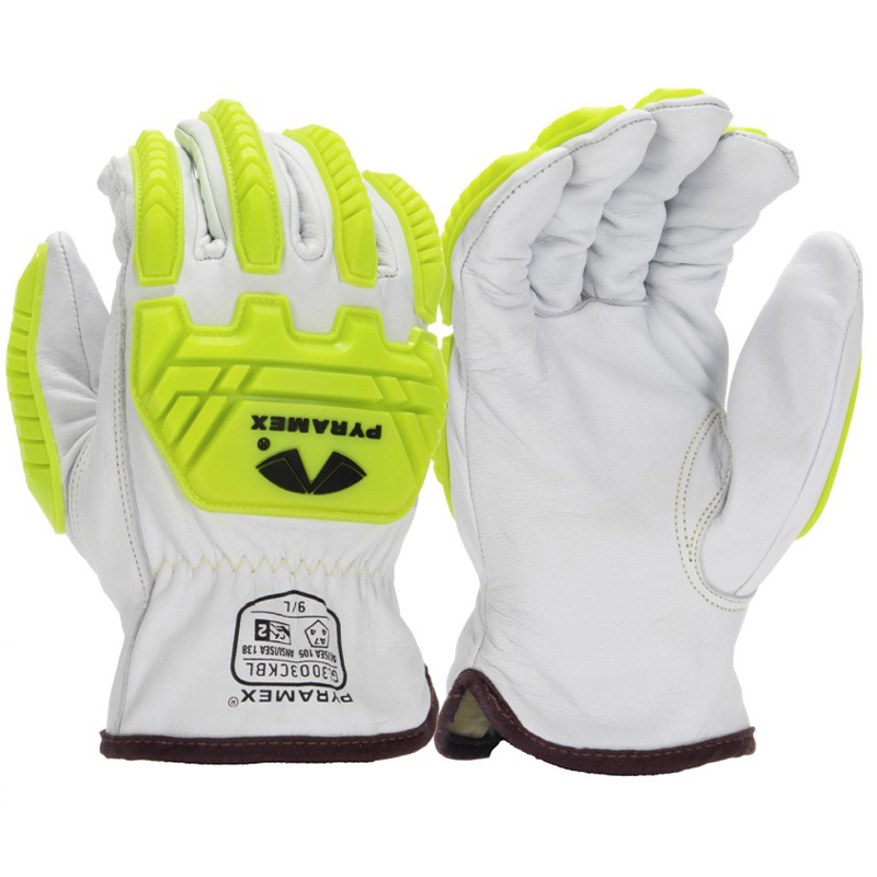 Pyramex GL3003CKB Select Grain Goatskin Leather Driver Gloves with A7 Para-Aramid Cut Liner - TPR Impact