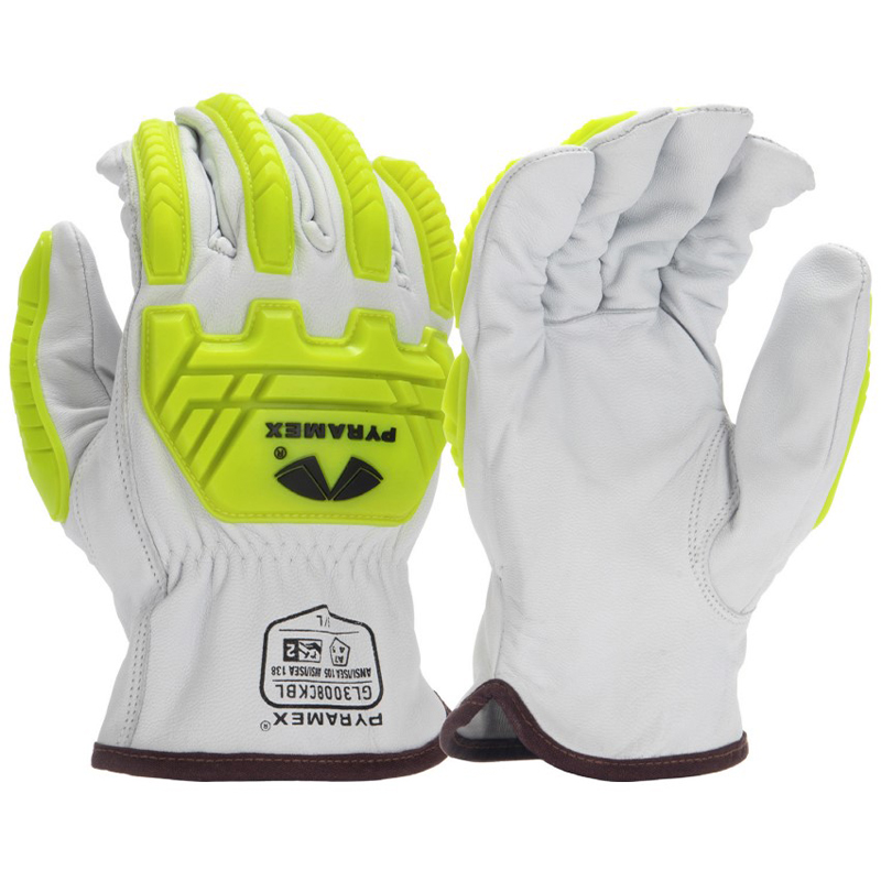 Pyramex GL3008CKB Select Grain Goatskin Leather Driver Gloves with A7 HPPE Liner - TPR Impact